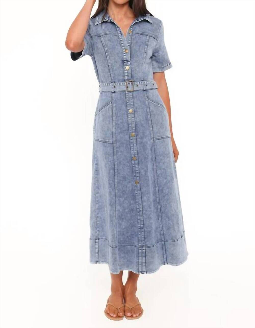 NEW PETAL & PUP tamara denim maxi dress in medium blue wash